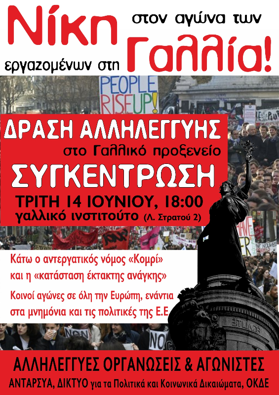 Δράση Αλληλεγγύης στους εργαζόμενους της Γαλλίας στη Θεσσαλονίκη