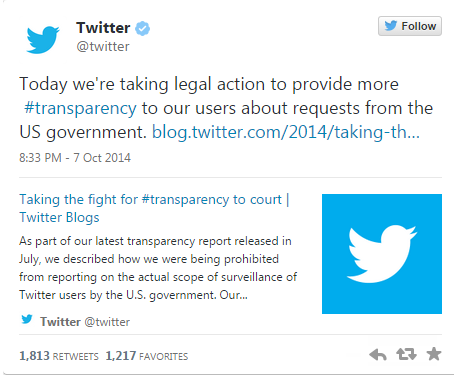 Το twitter μήνυσε την αμερικανική κυβέρνηση για τις παρακολουθήσεις
